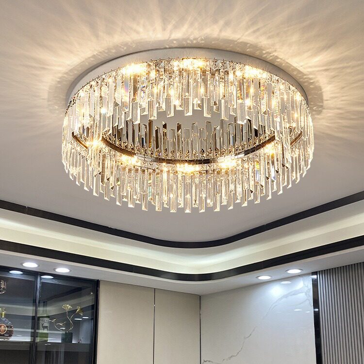 水晶吸顶灯新款圆形不锈钢客厅灯后现代轻奢房间餐厅卧室灯具家装