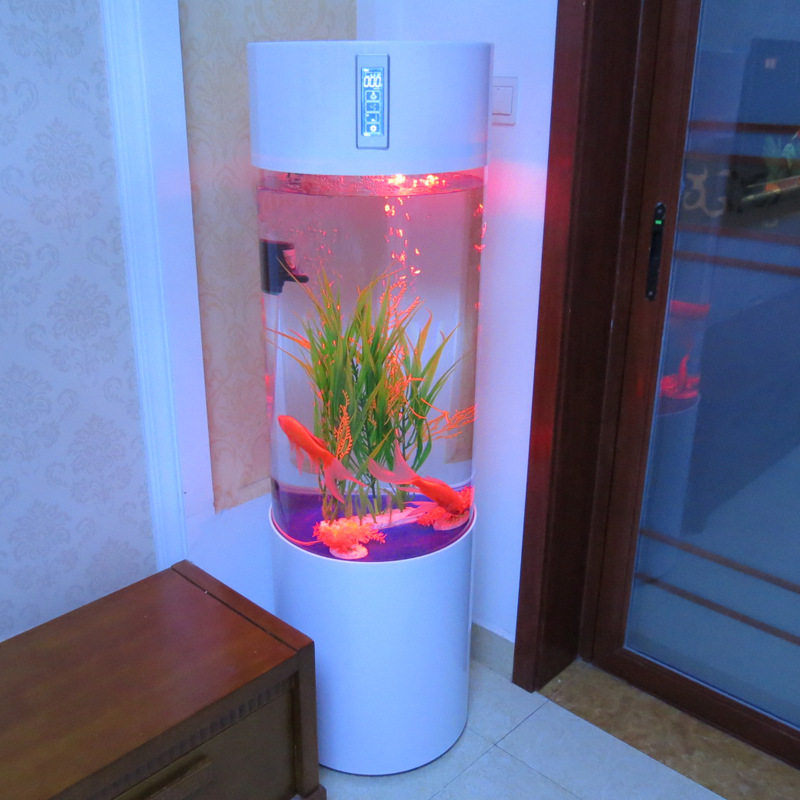 蓝晶山东厂家销售家用客厅落地生态亚克力上过滤圆柱形鱼缸水族箱