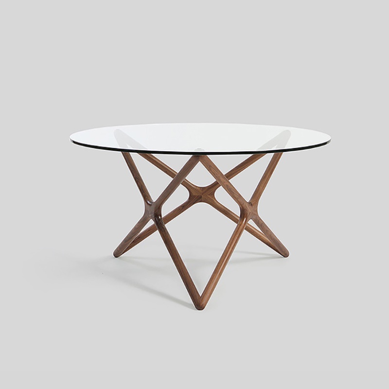 北欧圆形钢化玻璃茶几简约现代设计师客厅书房实木星星茶几边几