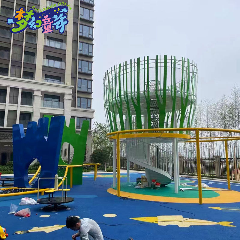 鸟巢儿童滑梯树杈绳网攀爬架户外不锈钢景观雕塑公园小区游乐设备
