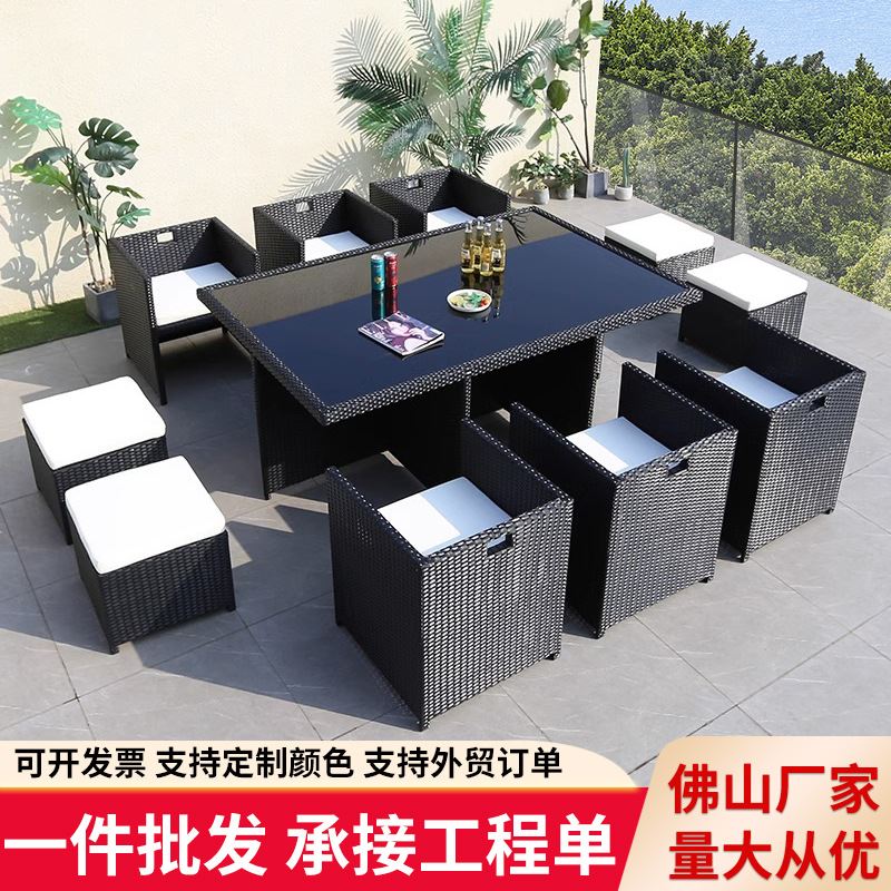 室外户外休闲区布置茶桌椅组合庭院花园露天藤椅接待治谈藤编沙发