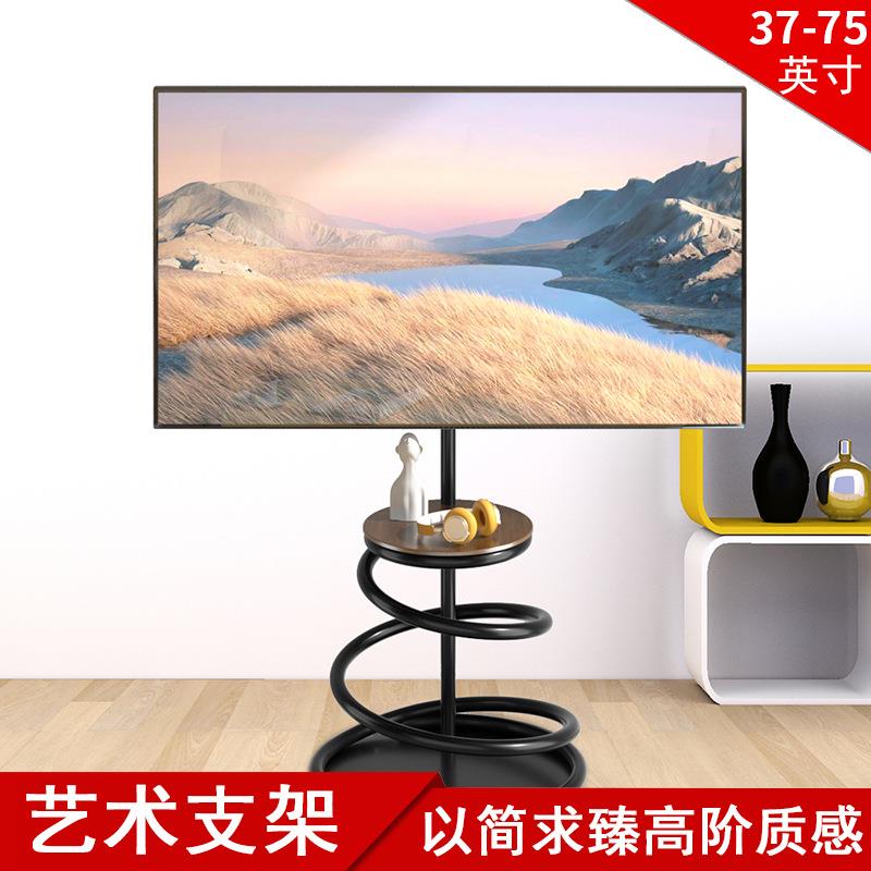 三策艺术落地挂架55/65/75英寸电视支架实木托盘旋转立式移动推车图片