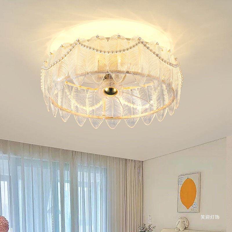 轻奢水晶客厅风扇灯法式羽毛餐厅扇灯主卧室电扇灯2026新款吸顶灯