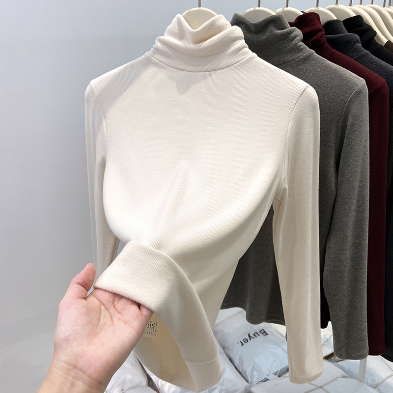 高领加绒打底衫女双面磨毛加厚内搭2025冬季新款软糯保暖紧身上衣