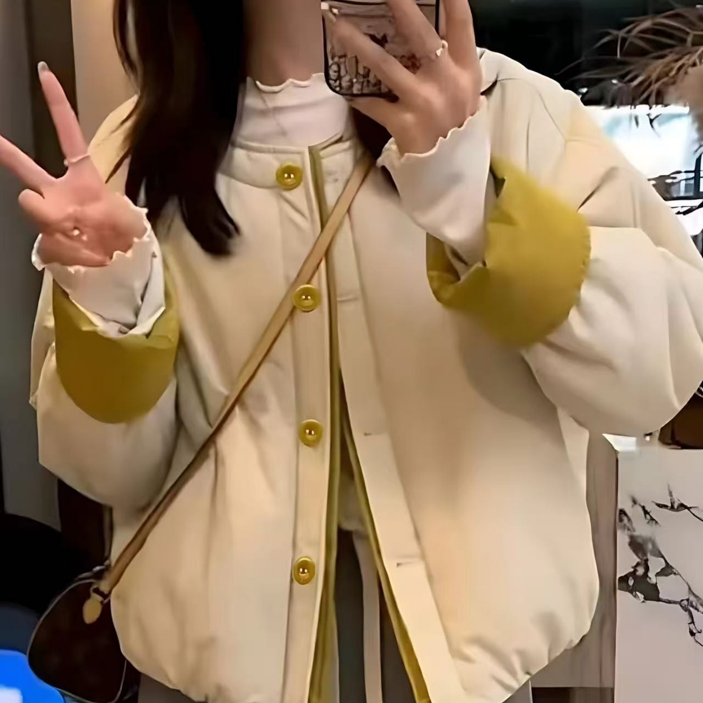 韩系撞色圆领棉服外套女2