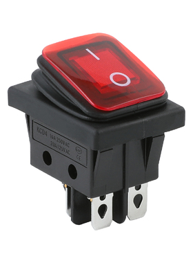 防水船型开关 船形RL2 KCD2-2X1N 4脚2档 红色带灯 四脚翘板开关