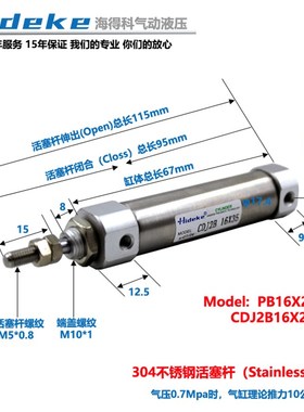 不锈钢迷你气缸PB/CDJ2B16X10/20/25/30/35/40/60/50/75/150-B/SU
