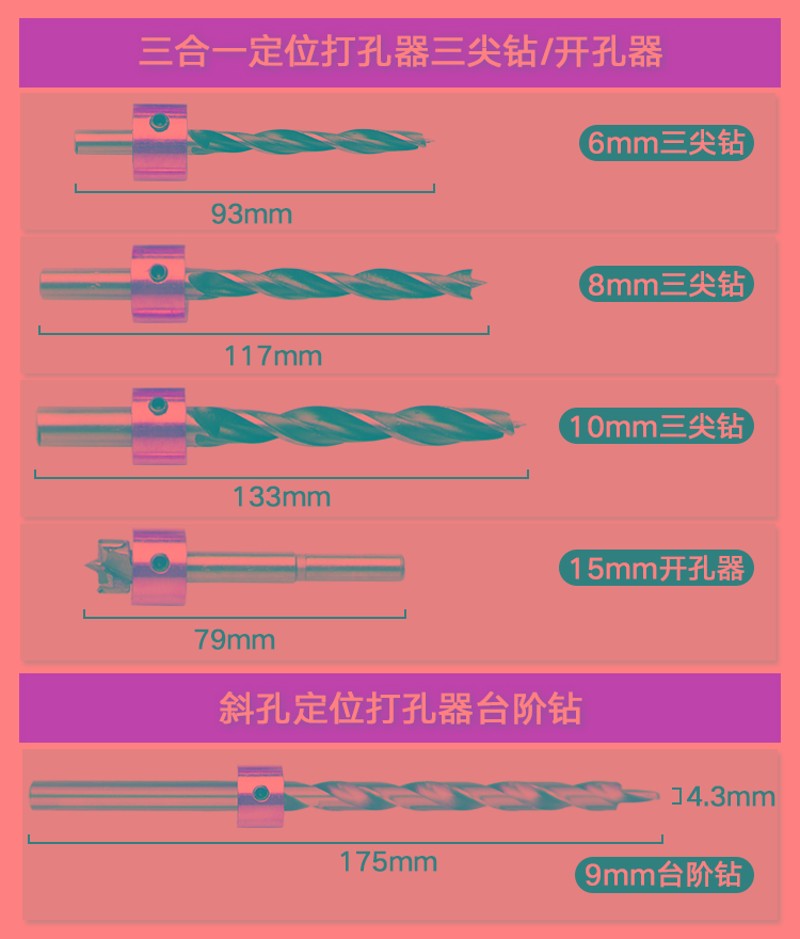 木工三尖钻麻花定位钻头6/8/10B/台阶钻9mm斜孔钻黄铜限位环素碳