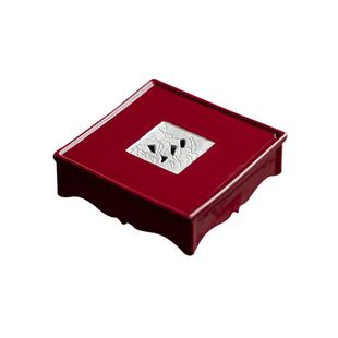 陶瓷壶承带盖蓄水干泡台国风赭红鎏银茶承小茶台茶海小茶盘