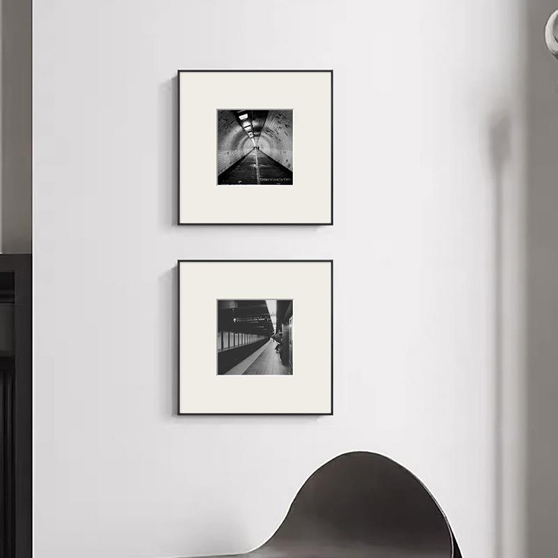 黑白风景摄影照片组合装饰画小众艺术工业风餐厅挂画怀旧复古壁画