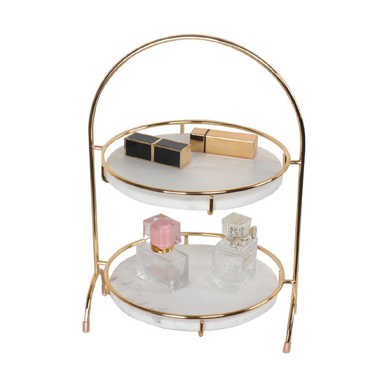 简约现代风天然大理SN0051YW石提篮款化双层置物架架蛋糕妆品桌架