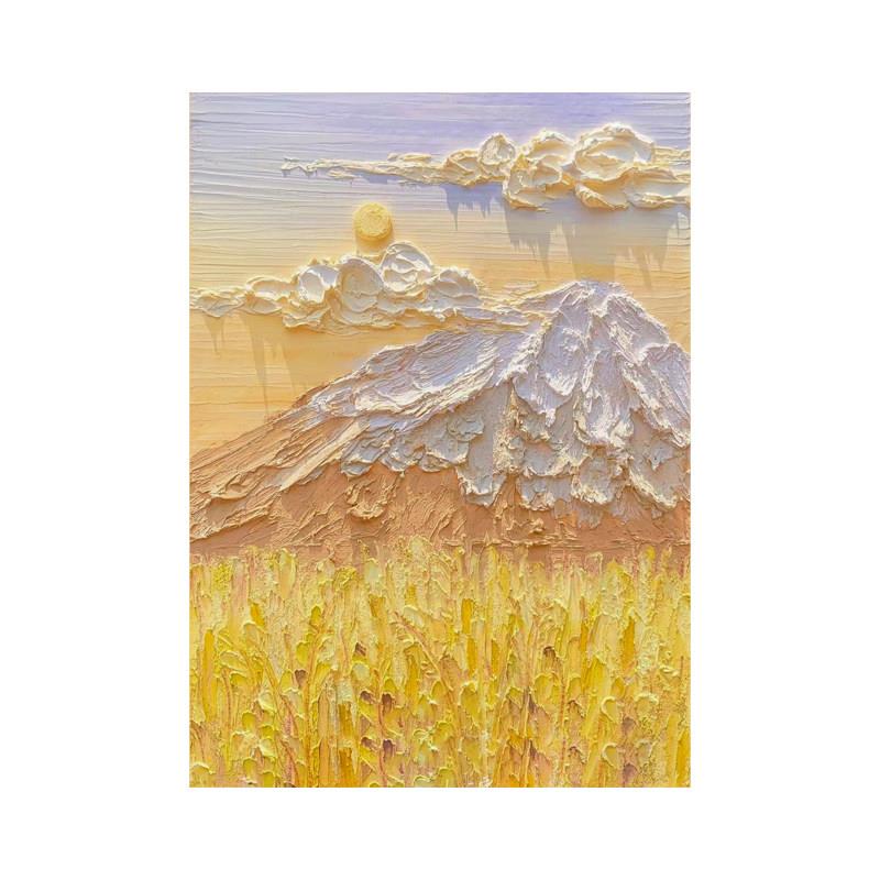 客厅背景墙厚肌理手绘油画玄关抽象金黄色麦田装饰画挂画纯手绘