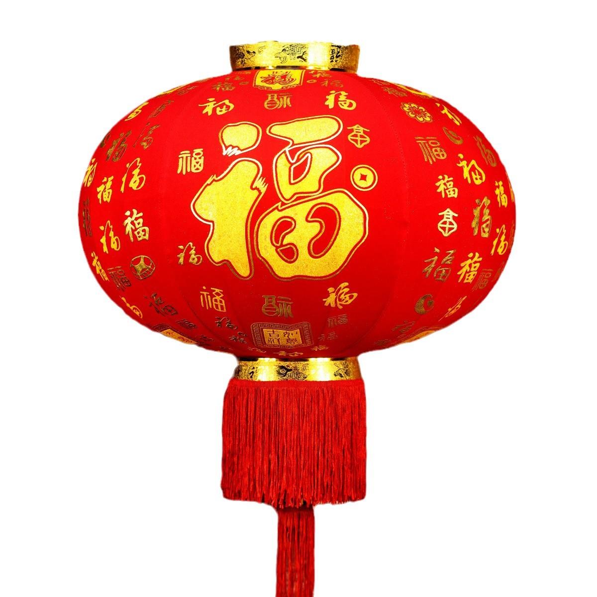 新年大红灯笼长杆春节过年植绒布挂饰阳台户外大门口喜庆装饰灯笼