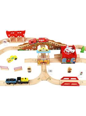 80P轨道车木制轨道电动火车玩具儿童轨道车停车场E21A10