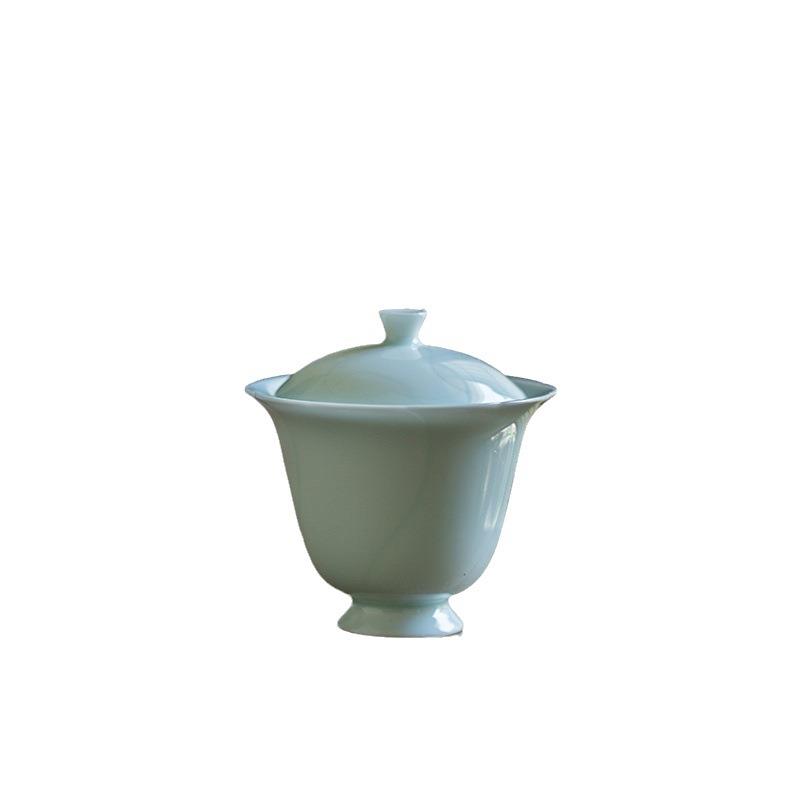 影青玉兰盖碗茶杯纯手工简约家用三才盖碗功夫茶具陶瓷泡茶碗
