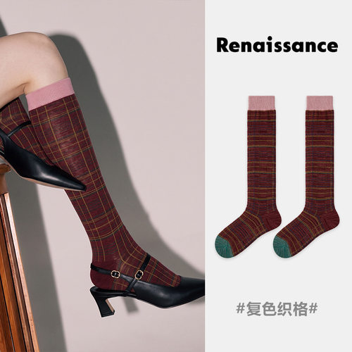 Renaissance原创女袜秋冬新款学院风格子ins公主袜显瘦小腿袜子女