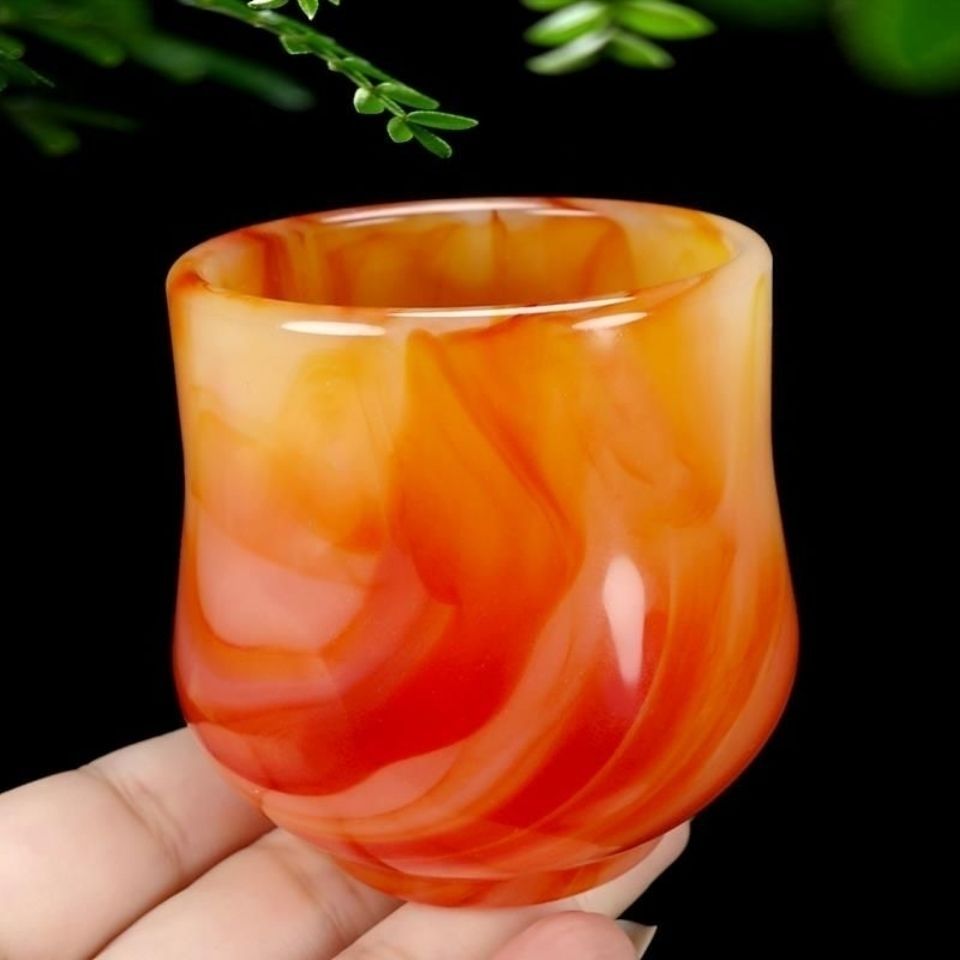 天然红玛瑙玉石茶杯酒杯高档套装