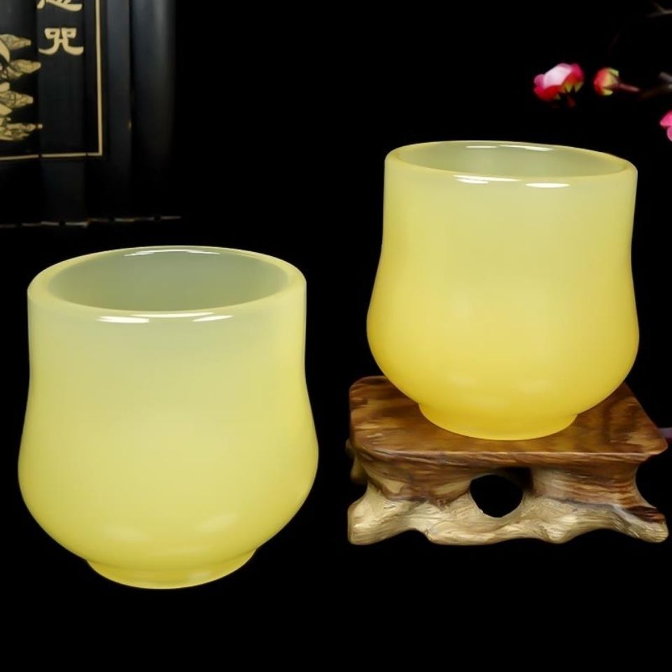 天然黄龙玉石茶杯酒杯新中式轻奢