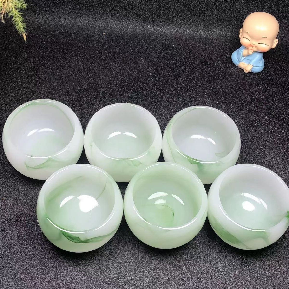 翠青水墨玉瓷茶杯飘绿飘花高颜值