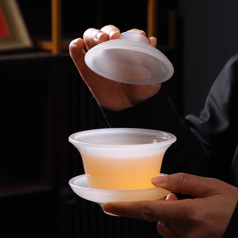 高端家用个人水墨飘绿琉璃盖碗