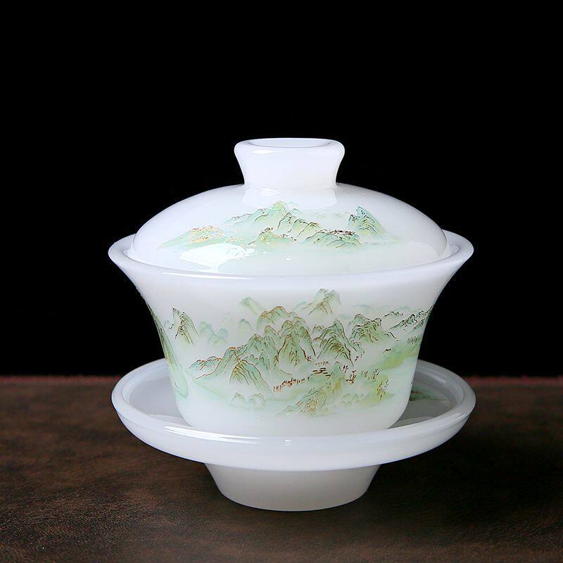千里江山琉璃茶具高档家用盖碗