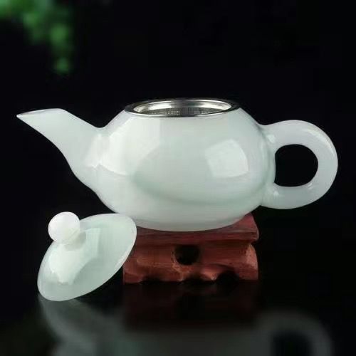 琉璃翠绿花玉石轻奢高档茶壶单壶
