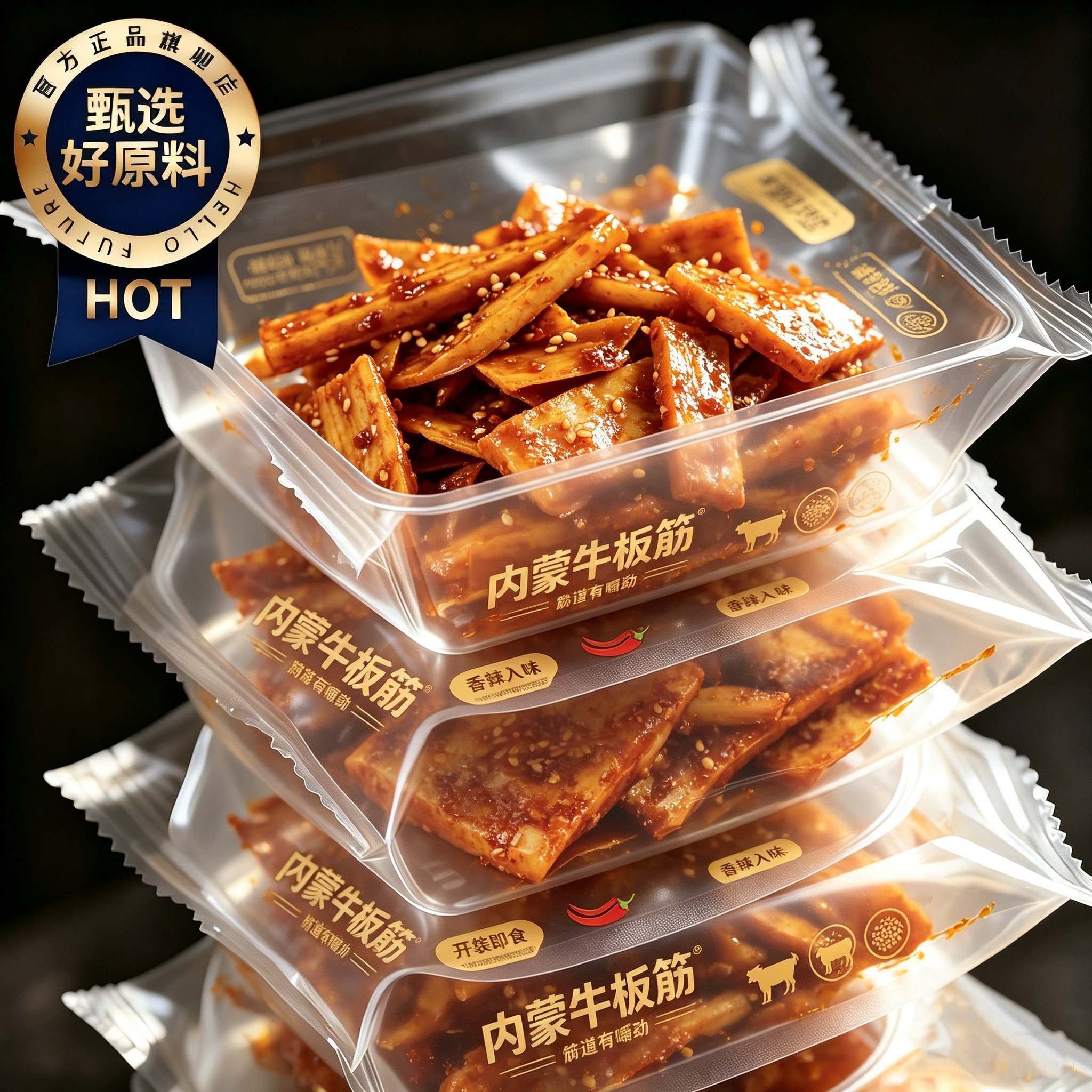 牛板筋内蒙古大块手撕延边东北特产自拌即食香辣牛板筋独立真空