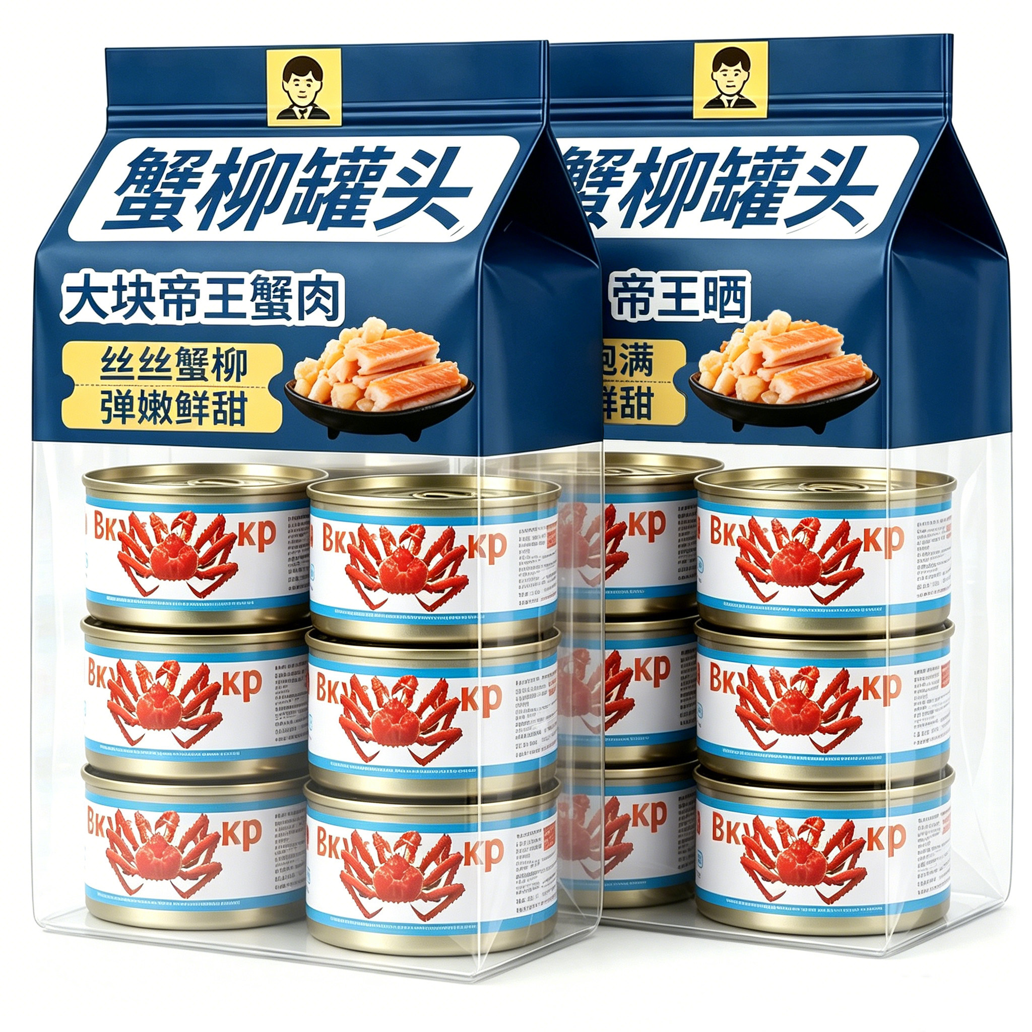 俄罗斯进口蟹柳肉罐头帝王蟹腿开盖即食海鲜零食熟食寿司炒饭海味图片