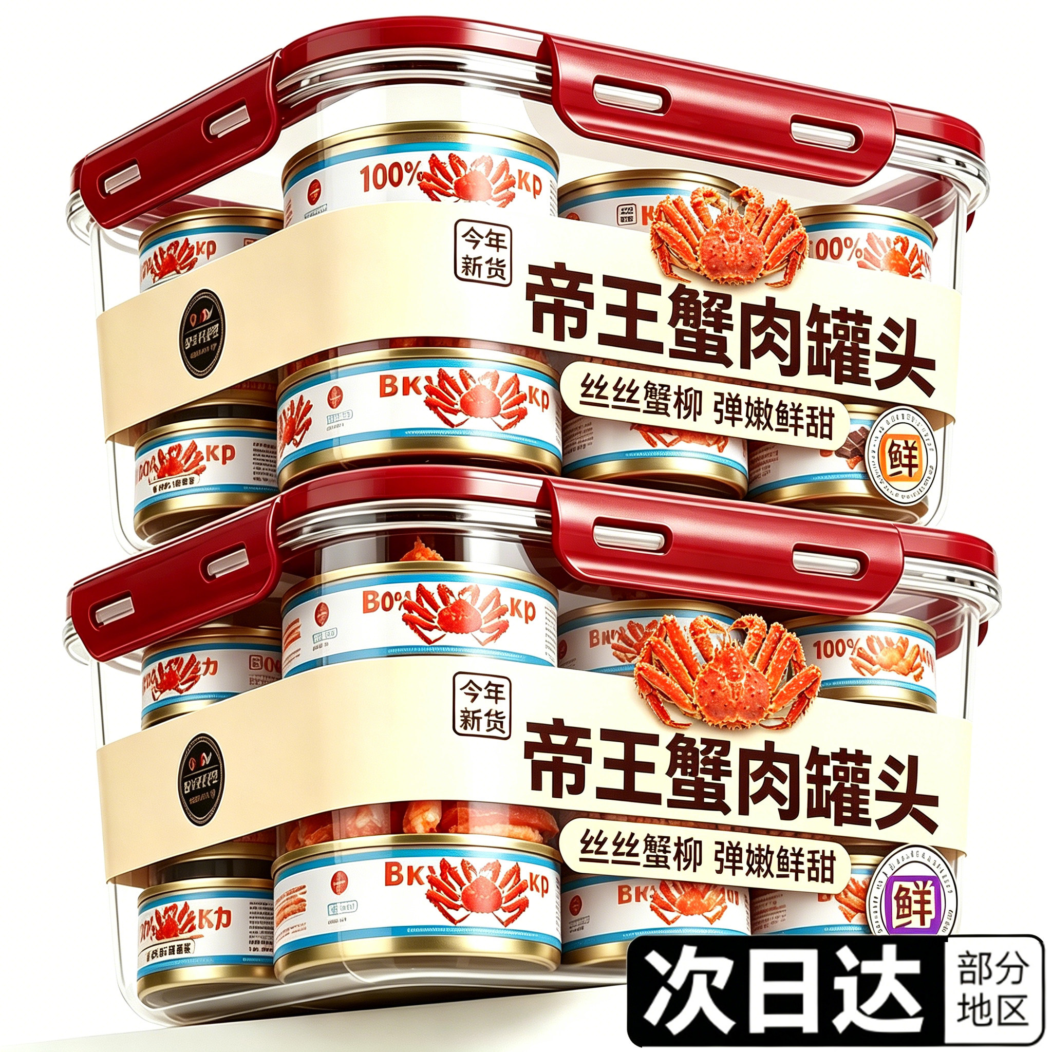 俄罗斯进口蟹柳肉罐头帝王蟹腿开盖即食海鲜零食熟食寿司炒饭海味图片