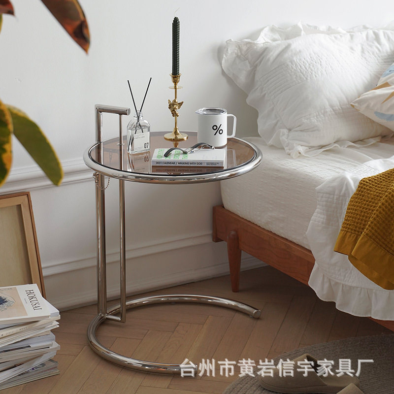 艾琳升降小圆桌简约中古风茶几现代玻璃边几ins小茶几透明置物架