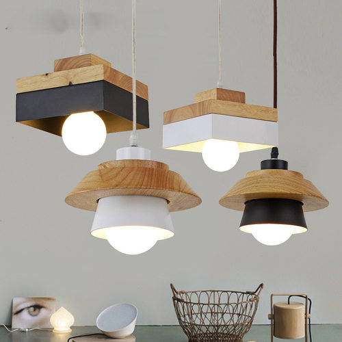 北欧实木铝材吊灯个性简约餐厅吧台网咖客厅创意灯具