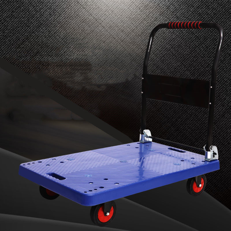 厂家批发仓库搬运家用轻巧蓝色静音四轮平板工具手推拖拉车拉货车