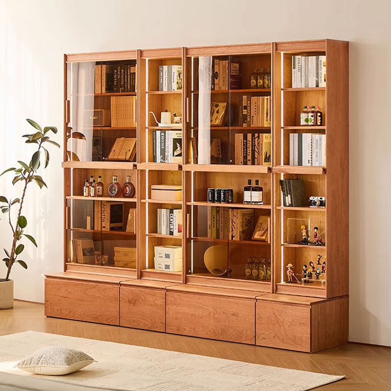 北欧全实木樱桃木组合书柜现代简约原木风客厅满墙卡座书架收纳柜