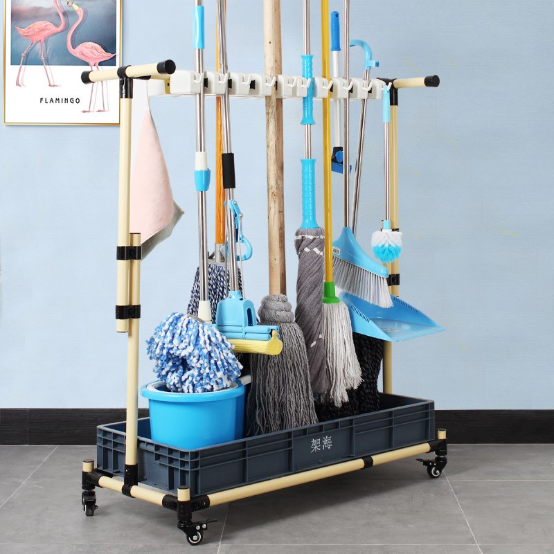 架海可移动落地拖把架米黄色16挂20钩挂架子墩布架收纳架整理清洁