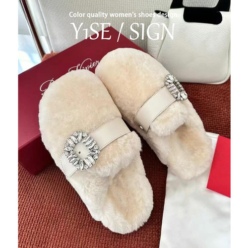 羊皮版~白色厚底羊羔毛毛鞋女冬