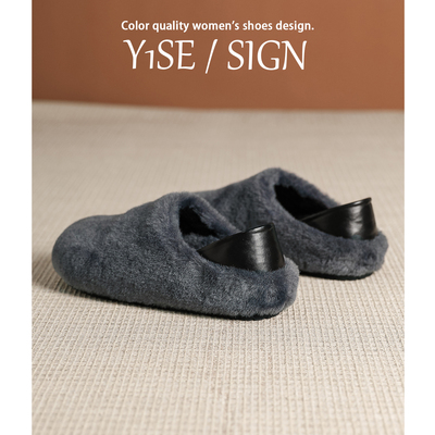 灰色内增高厚底毛茸茸单鞋女
