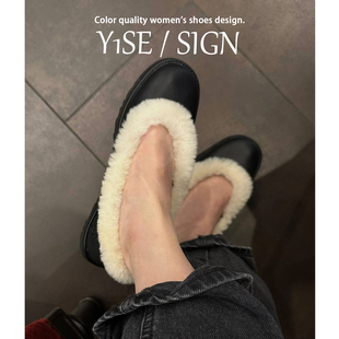 黑色豆豆毛毛鞋 保暖棉鞋 女外穿加绒2025新款 工作单鞋 法式 羊皮版