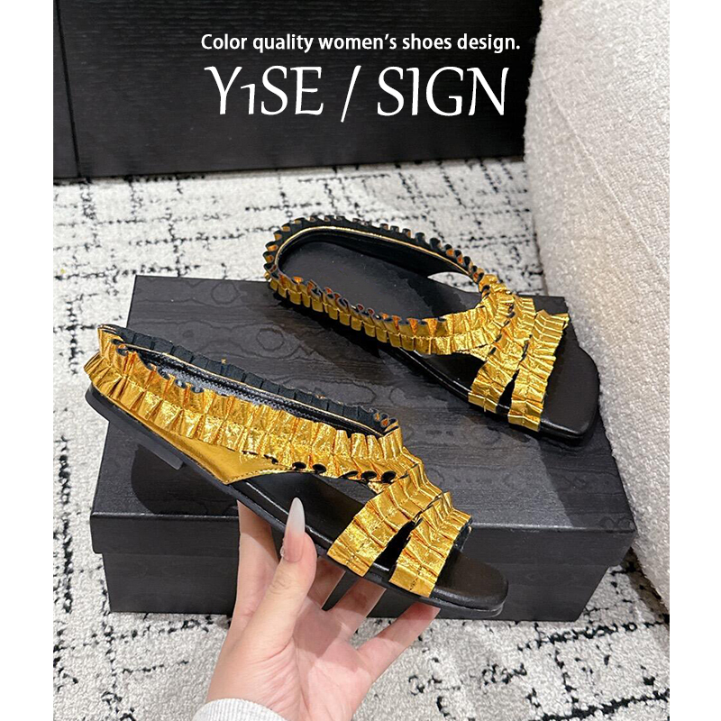 25夏季超火露趾褶皱花边穆勒凉鞋