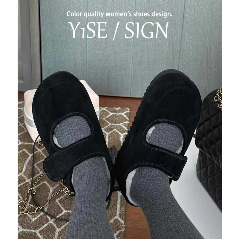 复古黑色厚底加绒玛丽珍毛毛鞋女