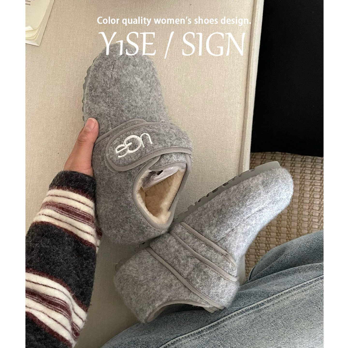 灰色绝美超火玛丽珍毛毛鞋女冬