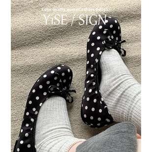 法式波点蝴蝶结玛丽珍单鞋女平底2026春季新款软底一脚蹬芭蕾舞鞋