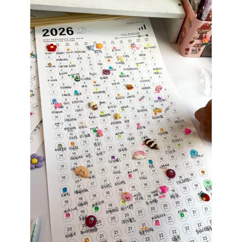 2026年挂历新款日历日程计划表全年一张纸家用挂墙打卡记事本装饰