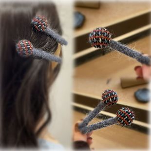 2025秋冬新款毛线编织珍珠发夹刘海毛绒高级前额气质发卡侧边发夹