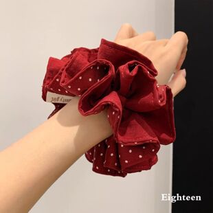 韩系新年红色格子双层大肠发圈高级感超大发绳丸子头新年发饰头绳