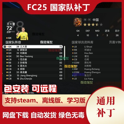 FC25 中国队国家队补丁 FIFA25经理生涯球员生涯电脑端使用世界杯