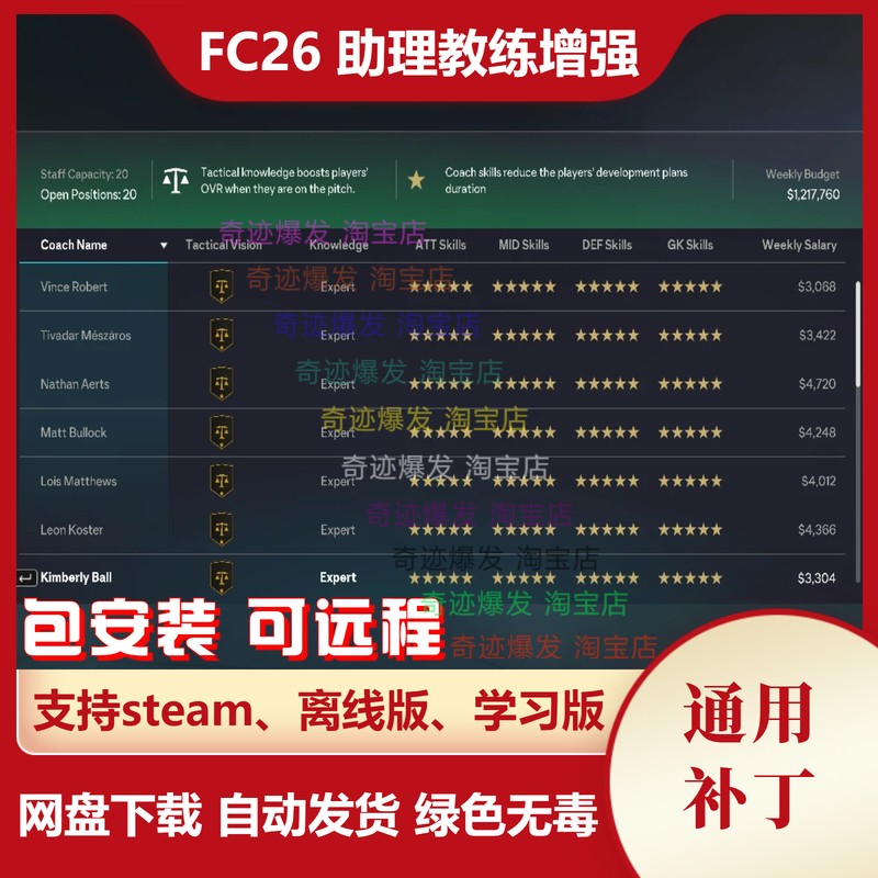 FC26 助理教练增强补丁 助教五星提高工资减少数量20 不含游戏