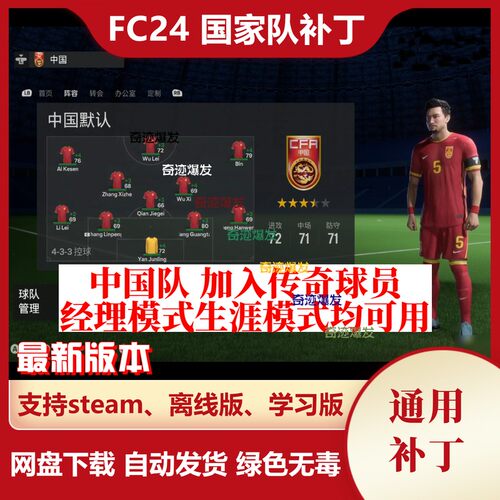 FC24 中国队国家队补丁 FIFA24电脑端经理模式生涯模式使用世界杯