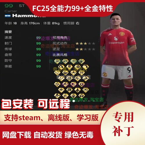 FC25球员生涯模式 fifa25自创球员真实球员能力值99全金特性 电脑