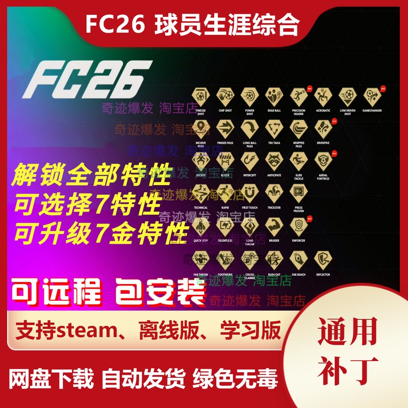 FC26球员生涯综合补丁fifa26修改技能升级经验金色徽章能力值成长