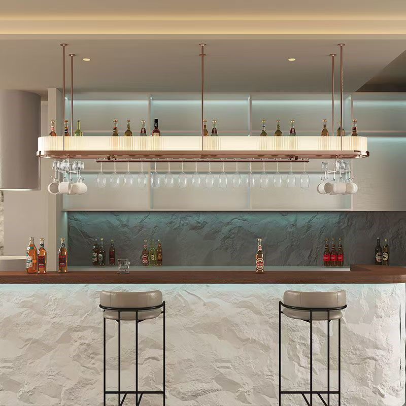 轻奢吧台酒架吊架悬挂玻璃酒柜吊柜发光吊杯架红酒杯倒挂式置物架